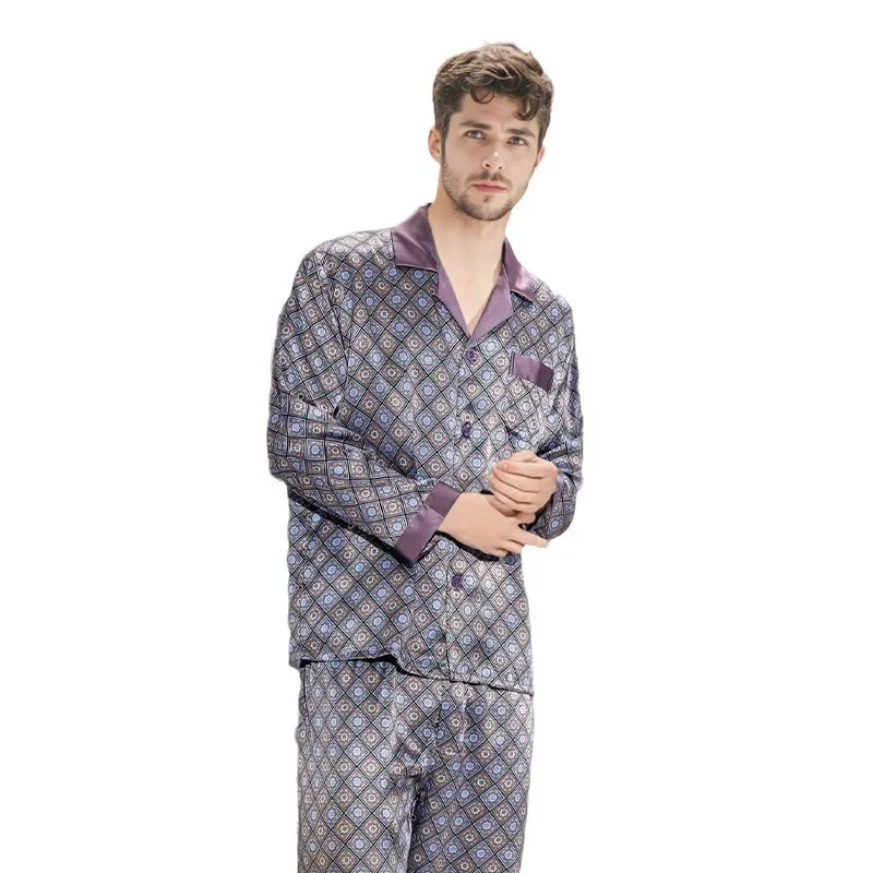 Printed 16mm High Quality Luxury 100% Pure Mulberry Silk Pajamas for Men 100% Silk Soft Silk Satin Sleepwear