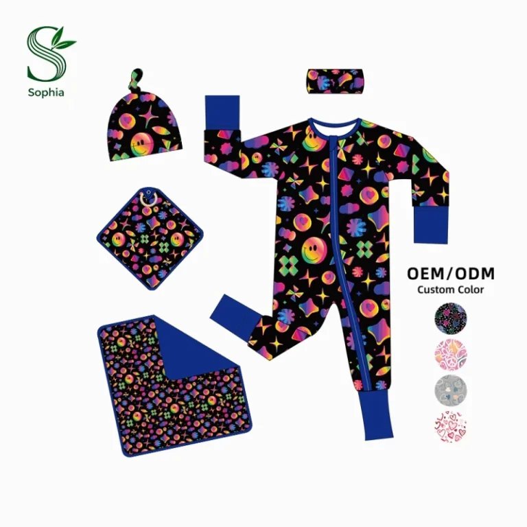 Printed-Custom-95-Bamboo-5-Spandex-Zipper-Sleeper-Baby-Toddler-Fold-Cover-Pajamas-Baby-Bamboo-Romper-Sleepwear