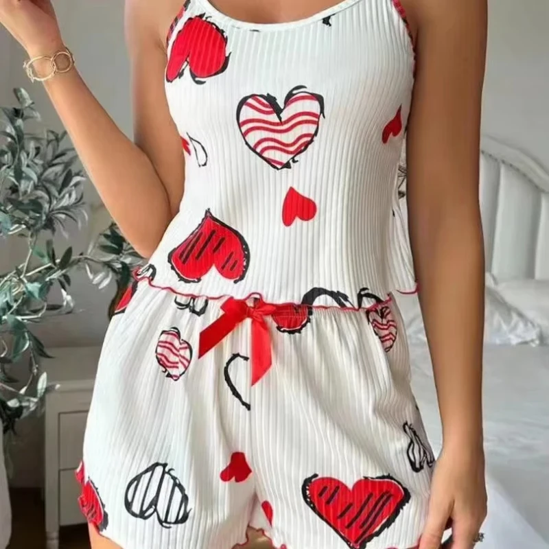 Printed Pajama Set Elegant Loungewear Women's Sleepwear
