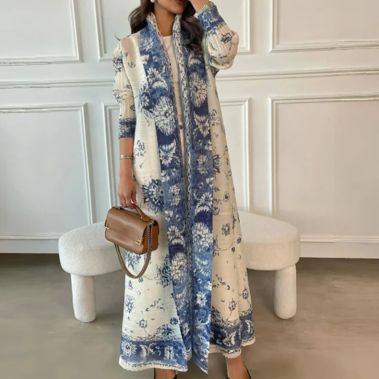 Printed-Pleated-Long-Womens-Large-Lapel-Tie-up-Robe-Large-Size-Muslim-Pleated-Belt-Casual-Modest-Womens-Abaya