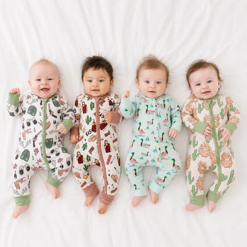 Printing Custom Design Baby Unisex Bamboo Romper Jumpsuit Clothes Breathable Sleeper Pajama Knit Onesie Zipper Newborn Romper