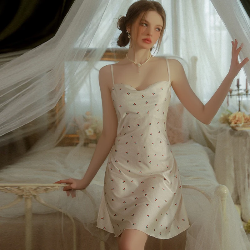 Printing Ice Silk Appeal Backless Simple Comfortable Slip Nightdress Y Underwear