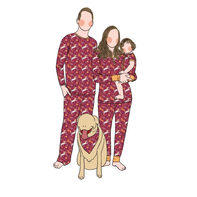 Promotional High Quality Popular Adult Kids Mom and Dad Son Custom Print Bamboo Family Matching Clothing Set