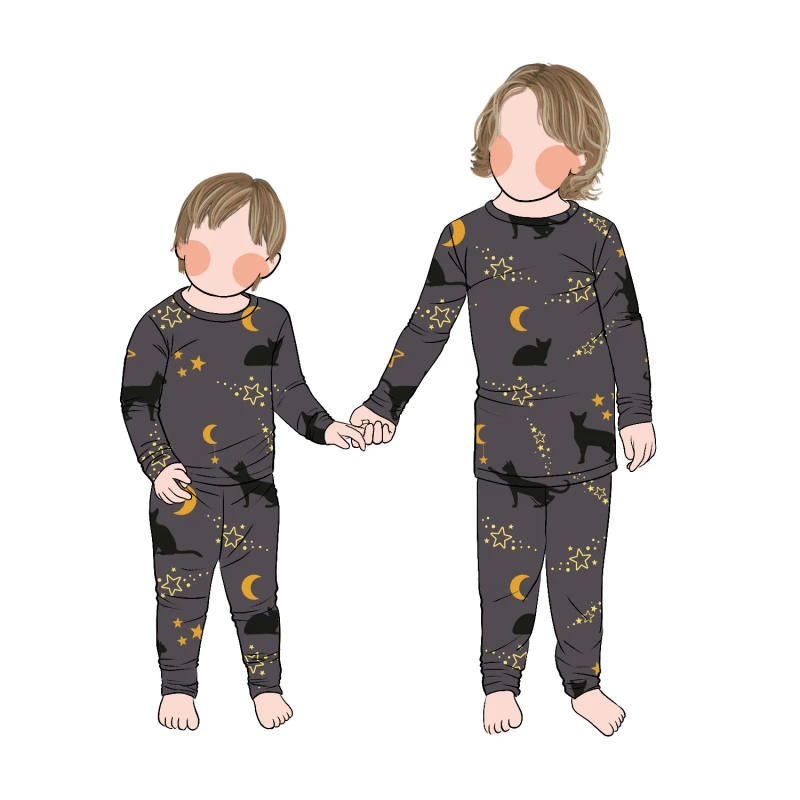 Promotional Sale 2pcs China Factory Comfortable Bamboo Moon Star Loungewear Set Printed High Quality Kids Winter Pajamas