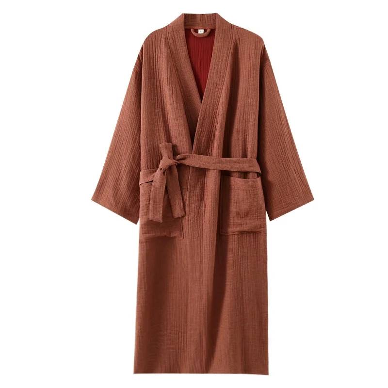 Pure Cotton Gauze Four Layer Bathrobe for Men Women Casual Spring Autumn Winter Kimono Loose Sweat Steaming Sleep Robe for