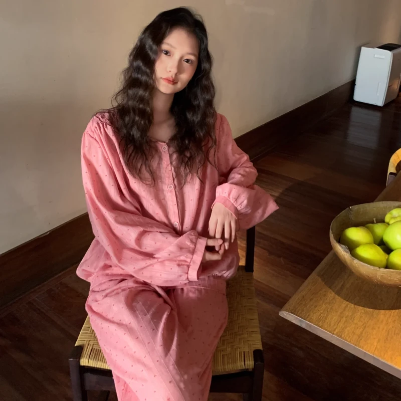 Pure Cotton Jersey Pajamas for Women Long Sleeve Supply for Spring Autumn Outdoor Home Wear Set