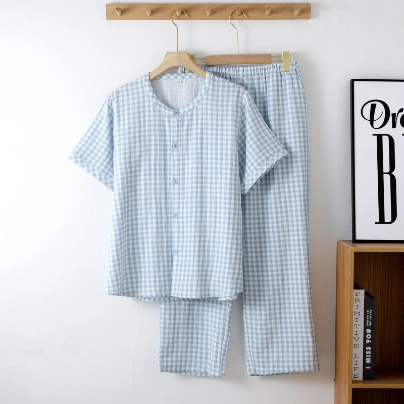 Pure Cotton Sleepwear Set for Summer Woven Gauze Short-Sleeved Cardigan and Thin Pants Colorful Pajamas