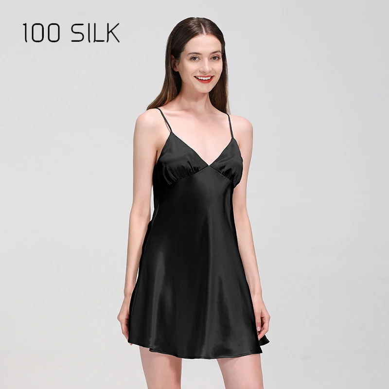 Pure Silk Short Nightdress 100% Silk Pajamas Women's Slip Dress Nightgown for Girls