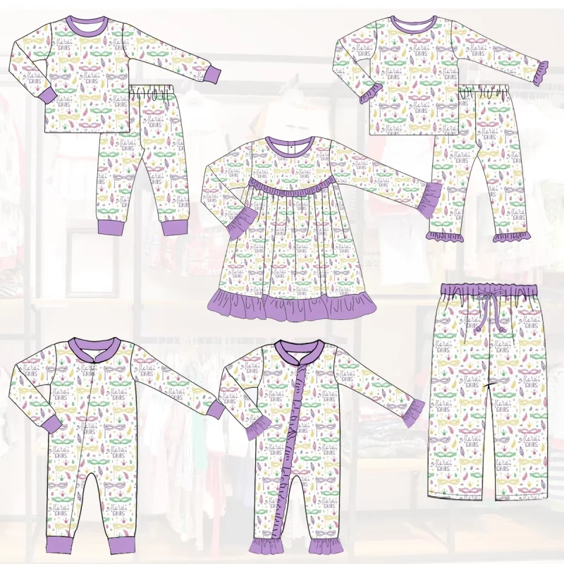Puresun Mardi Gras Newborn Baby Clothes Baby Clothes Kids Pajamas Girls Kids Bamboo Cotton Custom Pyjamas