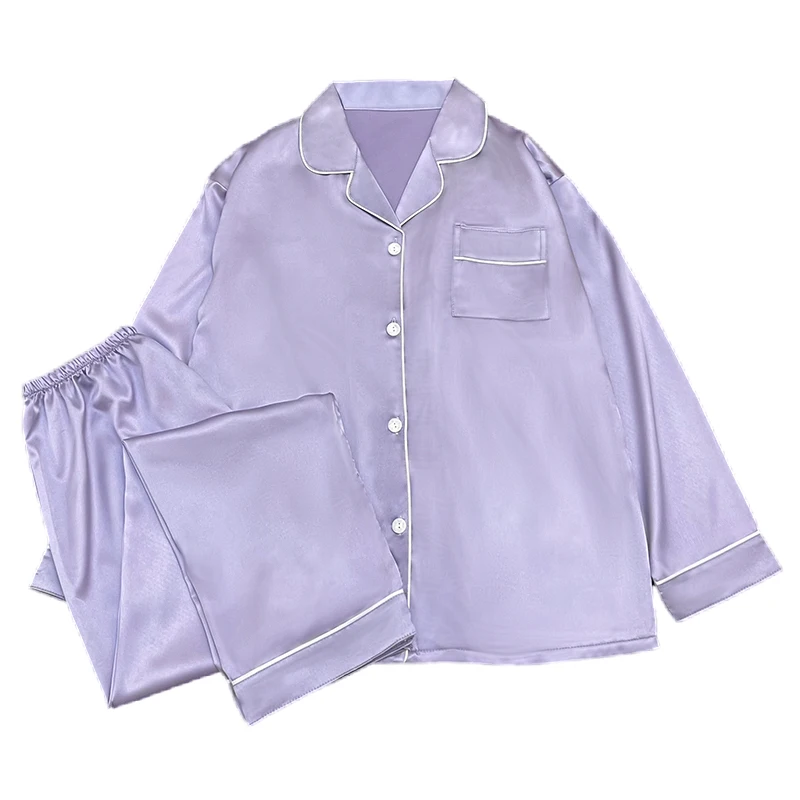 Purple Women's Pajamas Spring and Summer Long-sleeved Set of Comfortable Simulation Silk Loungewear
