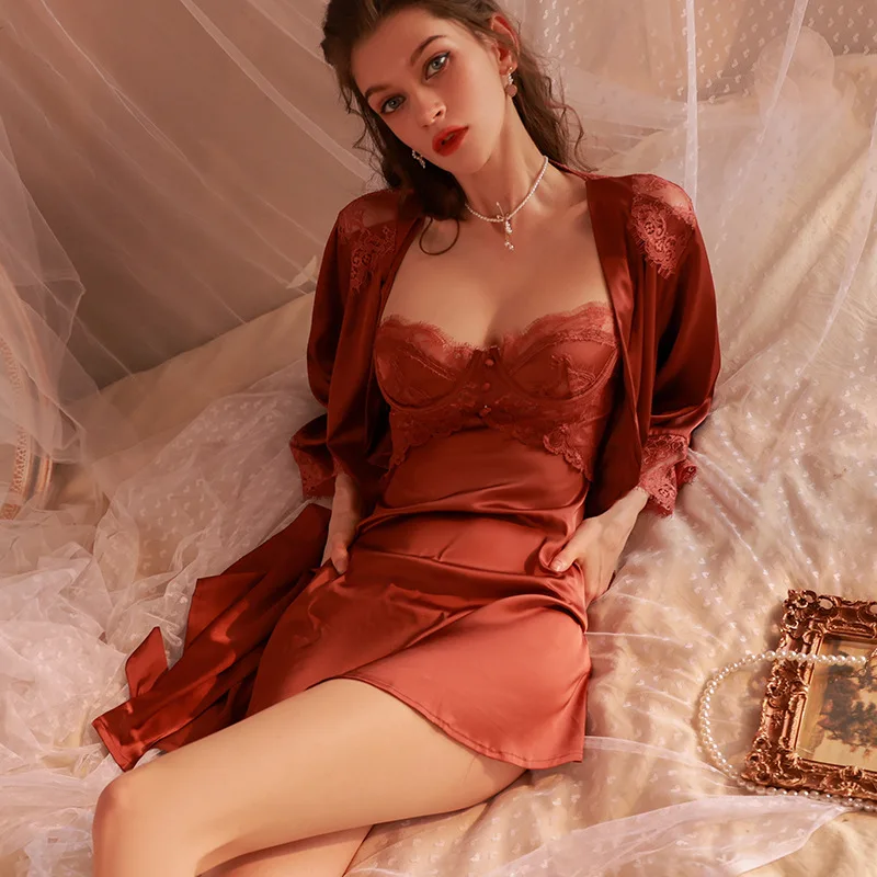 Push up Camisole Sexy Transparent Lace Silk Stain Sleepwear Pajama Night Dresses