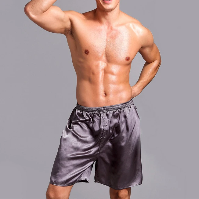 Quality Pajamas Home Wear Boxer Shorts Men's Underwear Satin Plain Boxer Waist Elastic Silk Pajamas Shorts