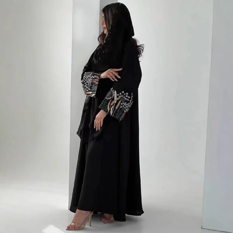 R 448 Women's Elegant Long Sleeve Loose Open Front Abaya Maxi Dress Embroidery Jilbabs Dubai Robe Caftan Kaftan Muslim Abayas
