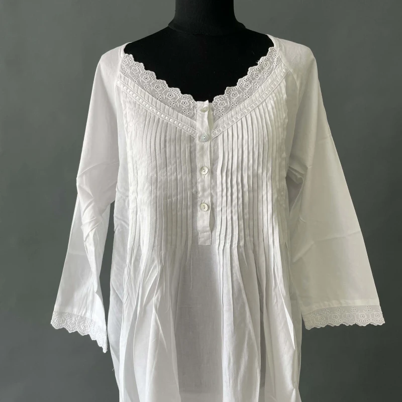 READY to SHIP Cotton Lace Long Sleeve Nightdress