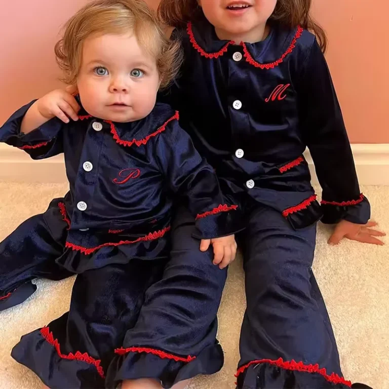 RTS-Family-Matching-Christmas-Navy-Velvet-Pyajams-Set-Personalized-Baby-Button-Down-Pajamas-Ruffle-Girl-Night-Gown-Children-Pjs