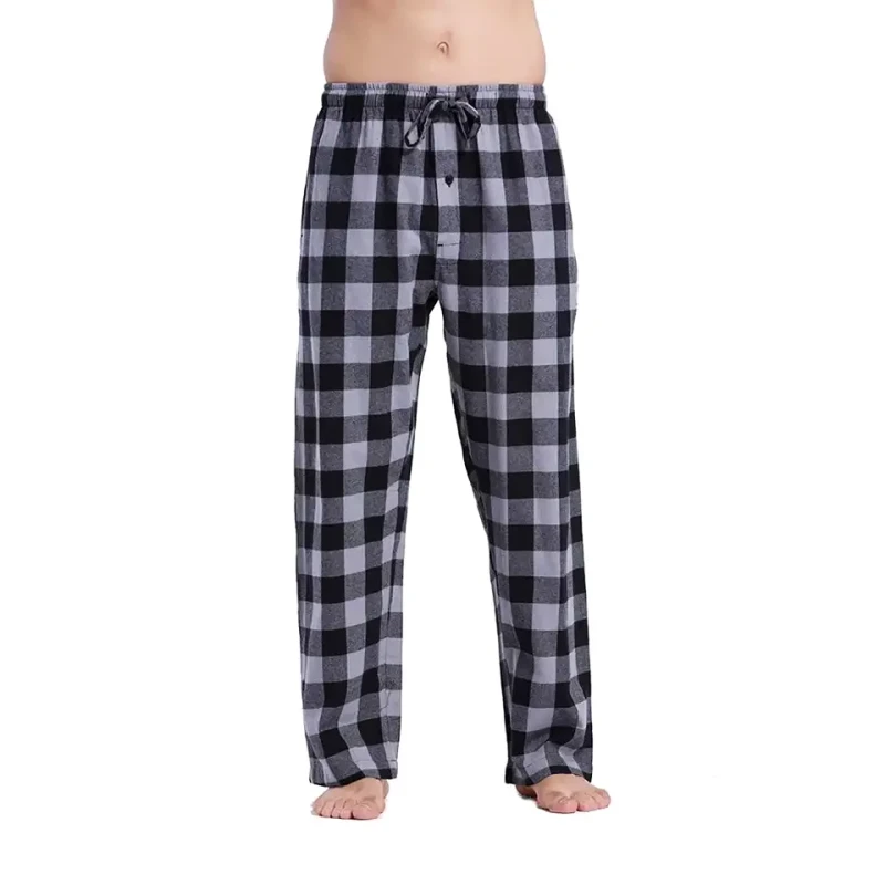 RTS Mens 100% Cotton Woven Flannel Pajama Lounge Sleeping Pants Plaid PJ Bottoms With Pocket and Drawstring