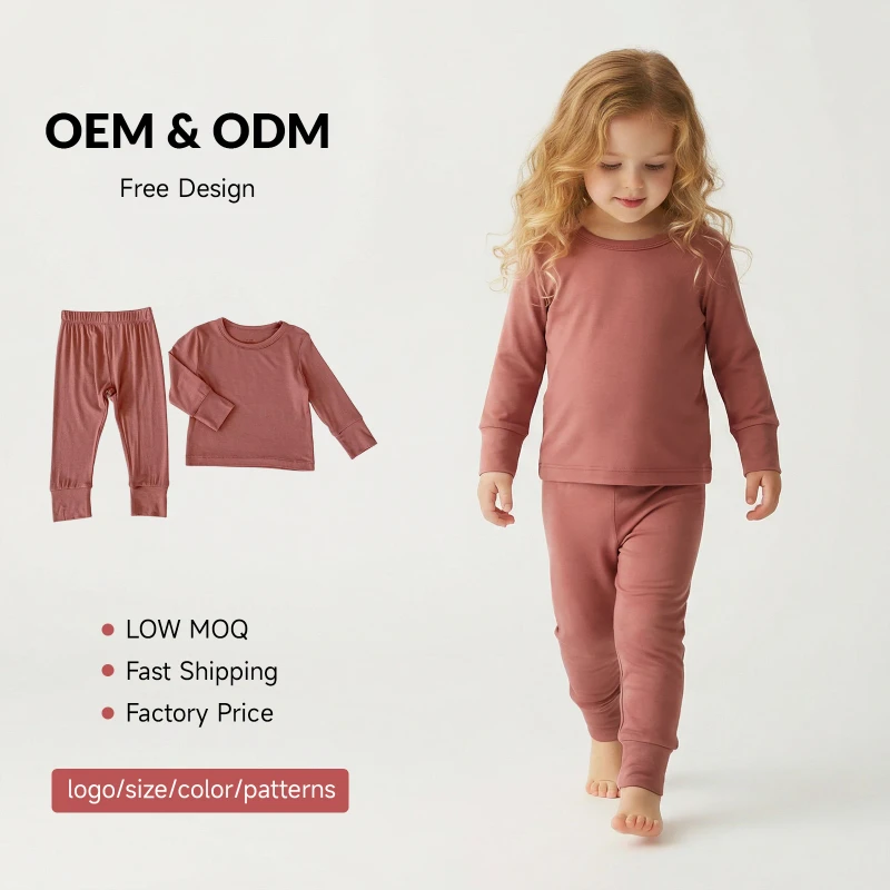 RTS Unisex Eco Friendly Anti Bacterial Quick Dry Breathable Long Sleeve Solid Baby Pajamas 2 Piece Toddler Clothing Sets