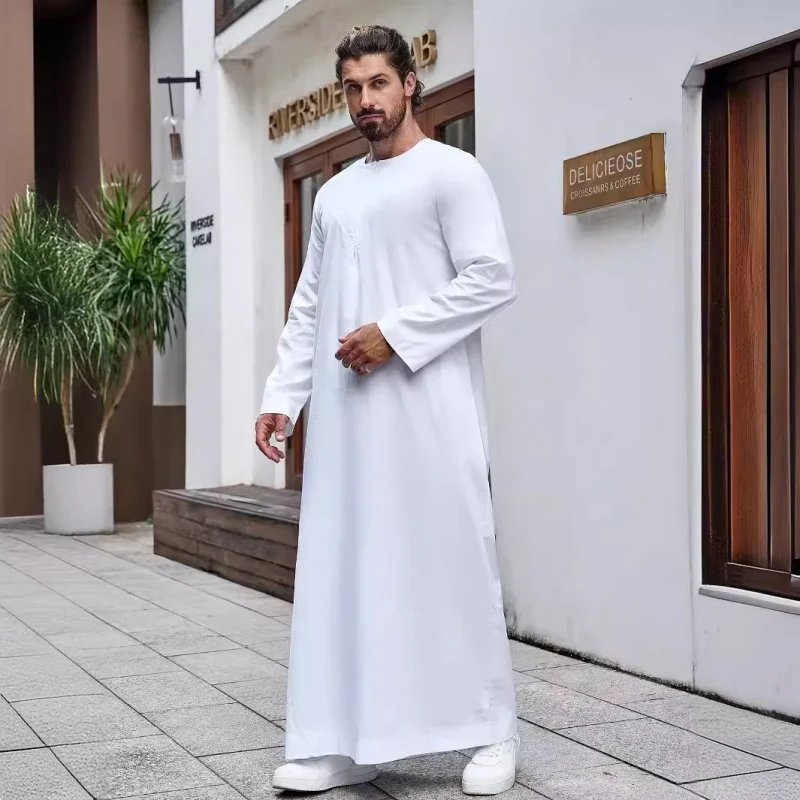 Ramadan Islamic Clothing Muslim Middle East Arab Dubai Malaysian Men's Loose Abaya Solid Color Shirt Robe