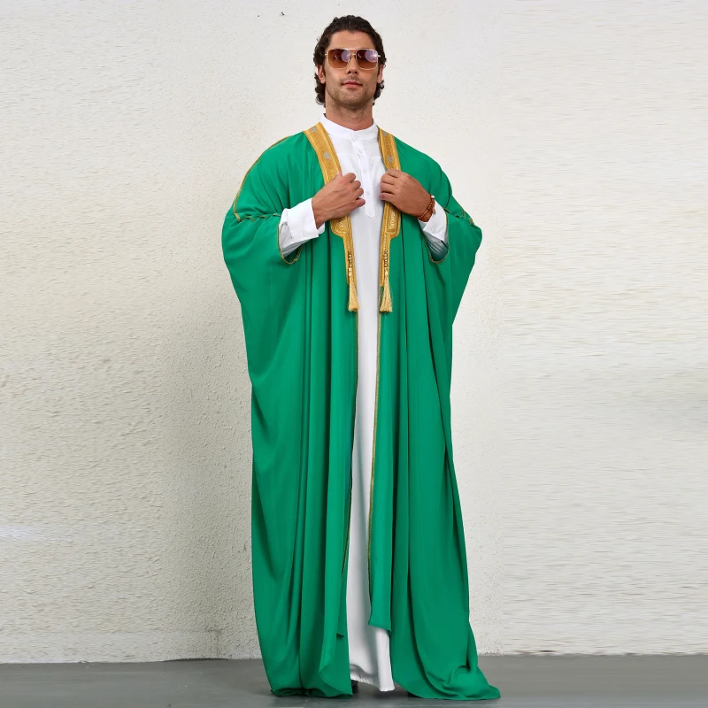 Ramadan Middle Eastern Muslim Men's Bachelor's Clothing Embroidered Contrasting Color Long Sleeved Robe