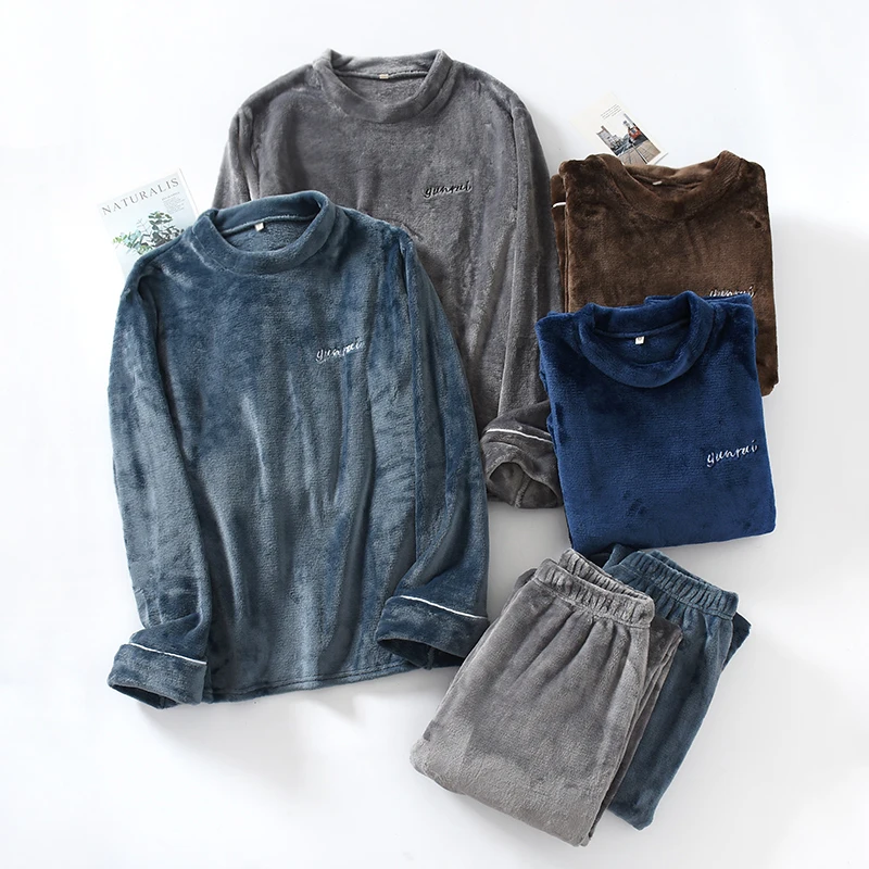 Ready Best Sellers Men's Casual Winter Loungewear Pajama Warm Flannel Long Sleeve Men's Pajamas