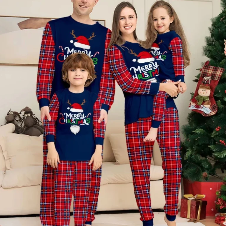 Ready-to-Ship-Cartoon-Matching-Family-Pajamas-Sets-Long-Sleeve-Christmas-Plaid-Pjs-Plaid-Kids-Christmas-Pajamas