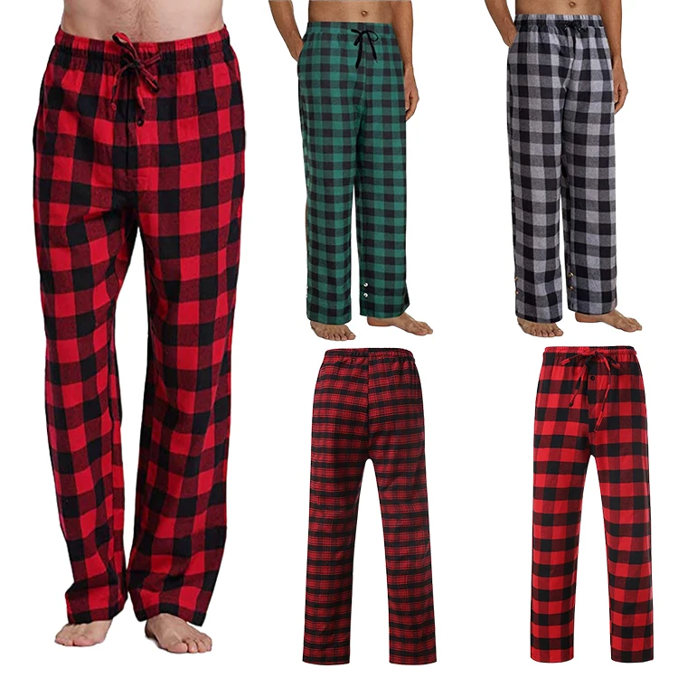 Ready to Ship Custom Fabric Men's Pajama Pants Plaid Bottoms Sleepwear Pants