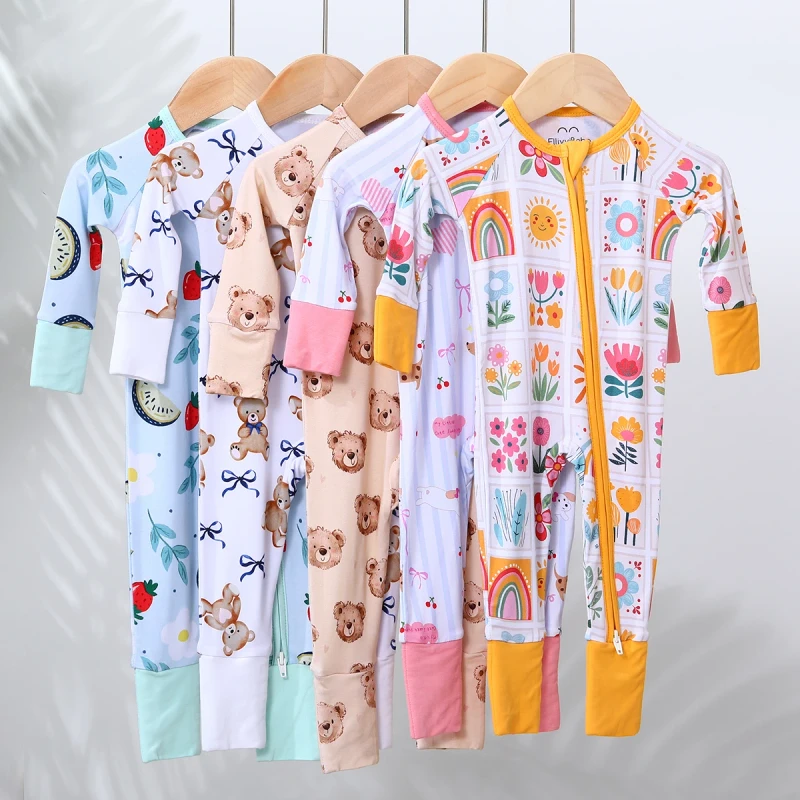 Ready to Ship Daywear Bamboo Zipper Baby Romper Toddlers Sleeper Kid's Jumpsuit Newborn Bamboo Pajamas