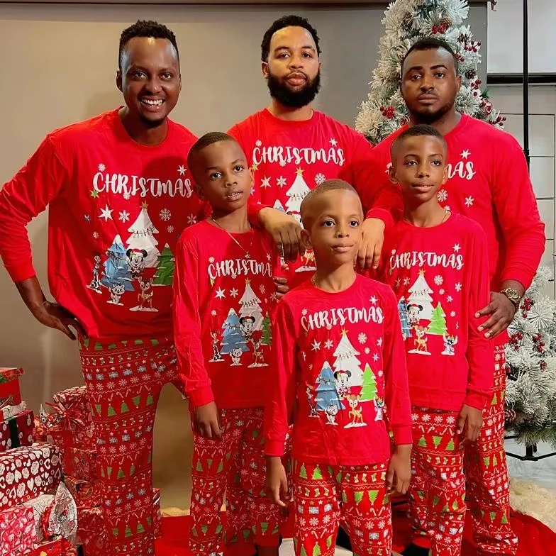 Red Mickey Family Matching Christmas Pajamas Set Cartoon Reindeer Support MOQ 1pc POD Dropshipping Kids Sleepwear Free Mockup