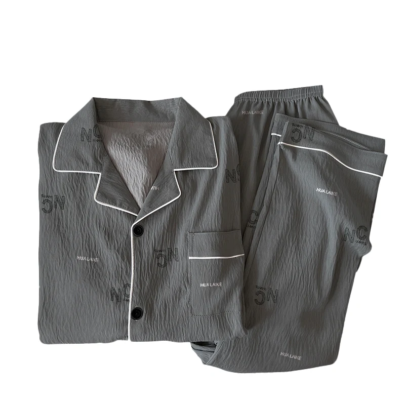 Retro Letter Print Dark Gray Men's Pajamas Oversized Loose fit Loungewear Set