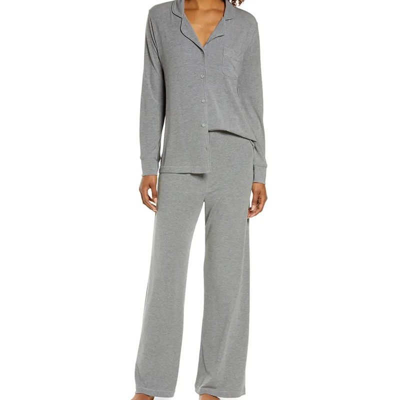 Ribbed Knitted Sleep Wear Ribbed Knit Pyjamas For Women Bamboo Pijamas Women Soft Lounge Rib Sleep Set Two Piece Pajama