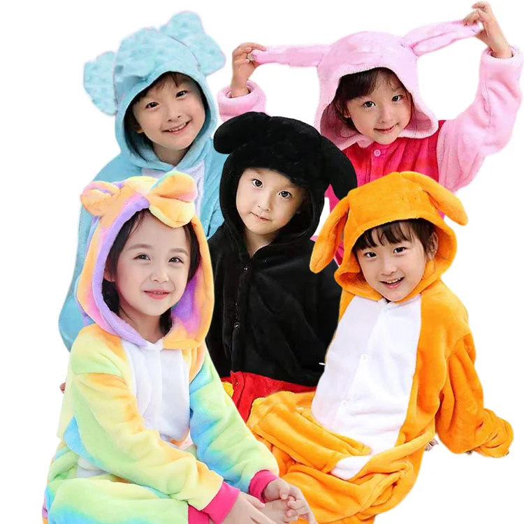 Ropa De Nios Y Nias Al Por Mayor Boys Girls Onesie Pink Pig Unicorn Pajamas Kids Flannel Sleepwear Pajamas