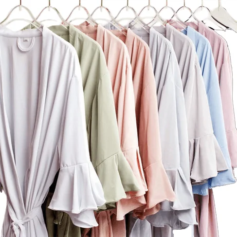 Ruffle Sleeve Satin Robe for Women, Chiffon Bridesmaid Robe, Wedding Morning Wear