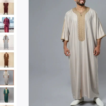 S 4XL Men's Muslim Robe Shirt Ethnic Embroidered Long Sleeve Men Robe Tops Middle Eastern Muslim Shirt Islamic Abaya for Men