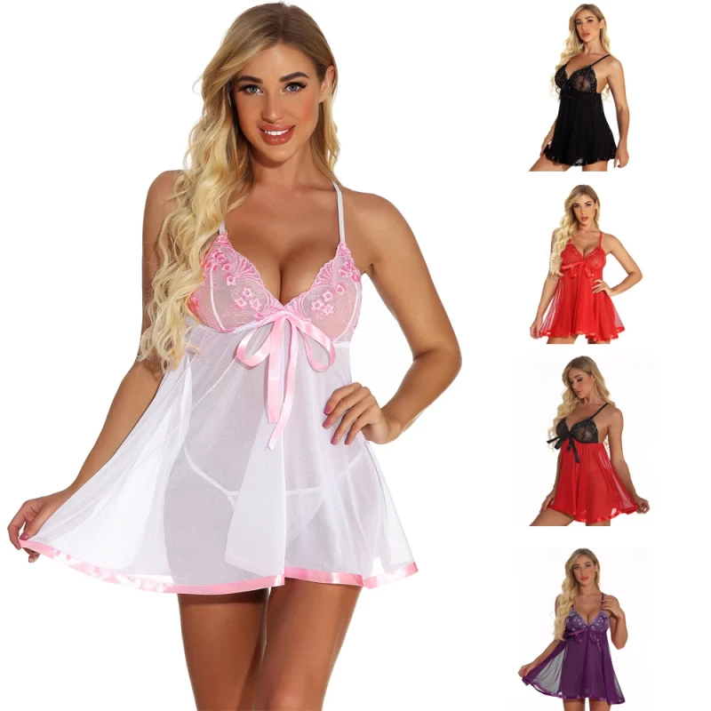S 6XL Sexy High Quality Large Embroidered Nightdress Sexy Lingerie Lace Sexy Pajama Women Seductive Summer Sheer Mesh Nightdress