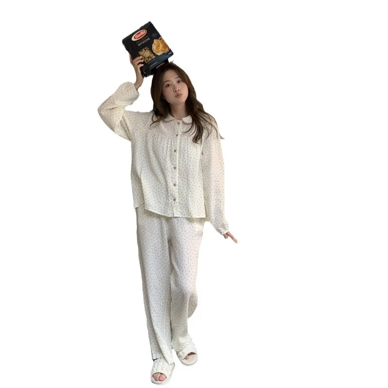 SAMWESTART Women Spring Autumn Sweet Home Wear Pajamas Set Girl