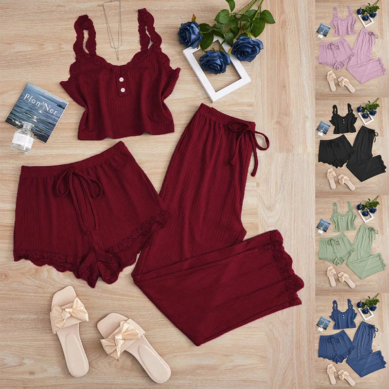 SFY Y1505 Three Set Spandex / Polyester Pajamas for Women Women's Sleepwear Lace Camisole Night Wear Bridesmaids Gifts
