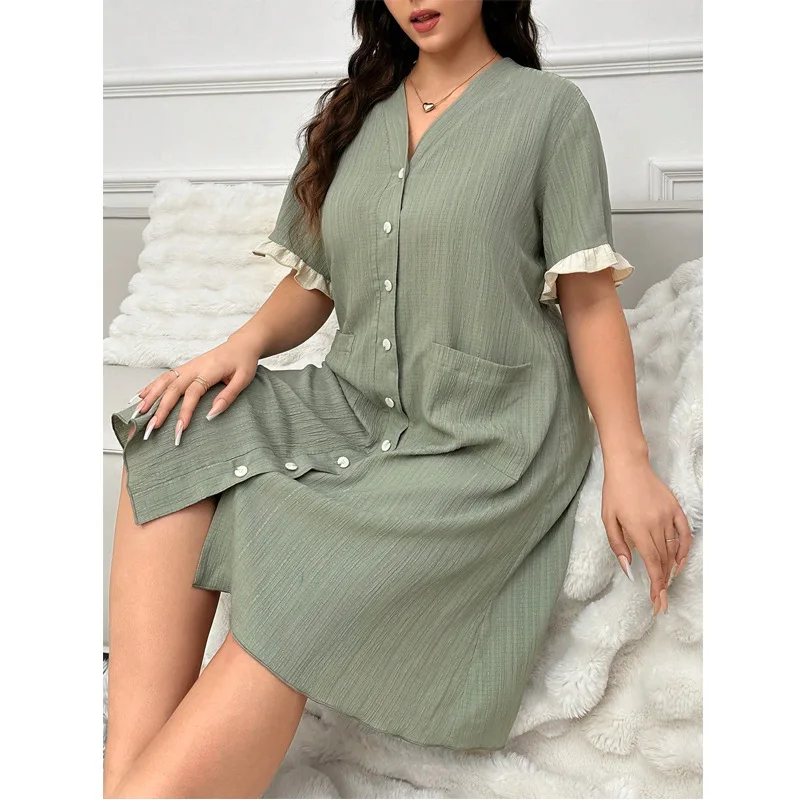 SMOOTH Plus Size Womens Floral Nightgown Long Sleeve V Neck Soft Comfortable Sleepwear