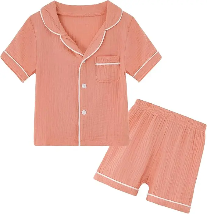 SZPAN-100-Cotton-Double-Gauze-Kids-Muslin-Pajamas-Plaid-Short-Sleeve-Summer-Lounge-Set-2-Sleepwear-for-Toddler-Toddler-Pjs