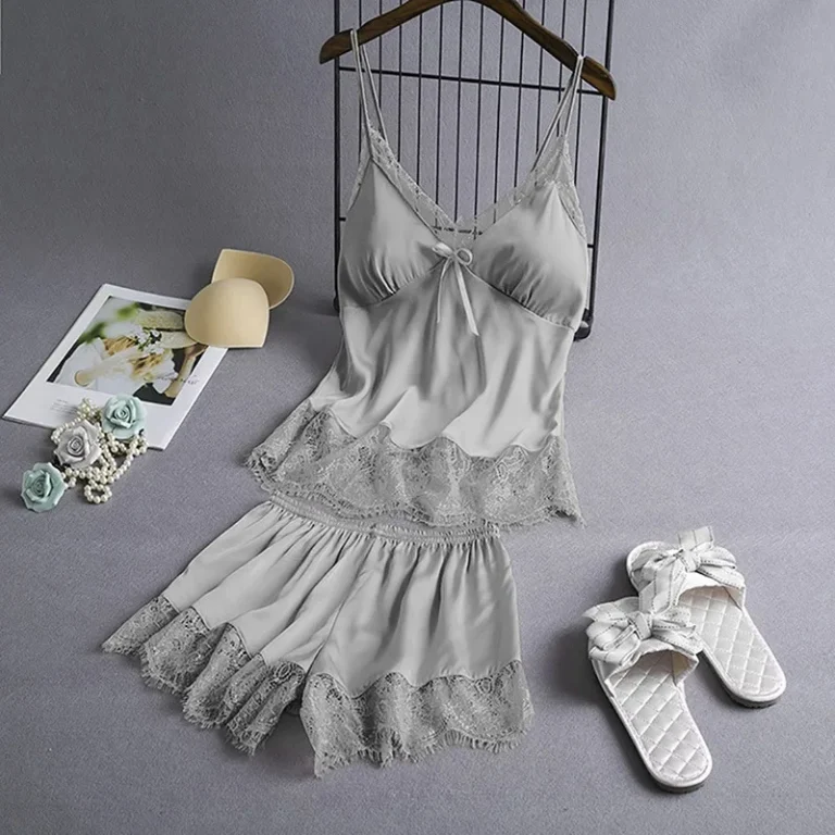 Satin-Lace-Women-Two-Piece-Loungewear-Padded-Camisole-Night-Dress-Comfort-Daily-Home-Sleepwear-Set