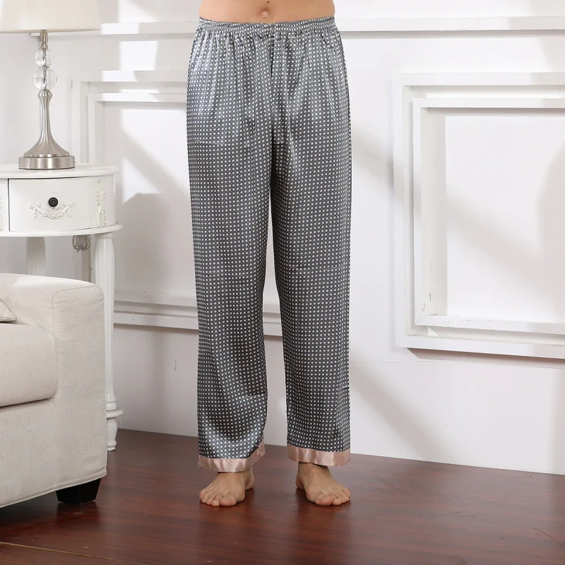 Satin Men's Casual Sleepwear Lightweight Breathable European Size Pajama Pants Pockets Solid Color Machine-Washable for Summer