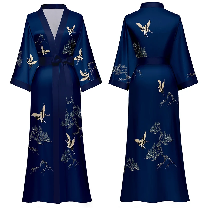 Satin Robes Woman Long Sleeve Printed Robe Dress Luxury Women Designer Robes