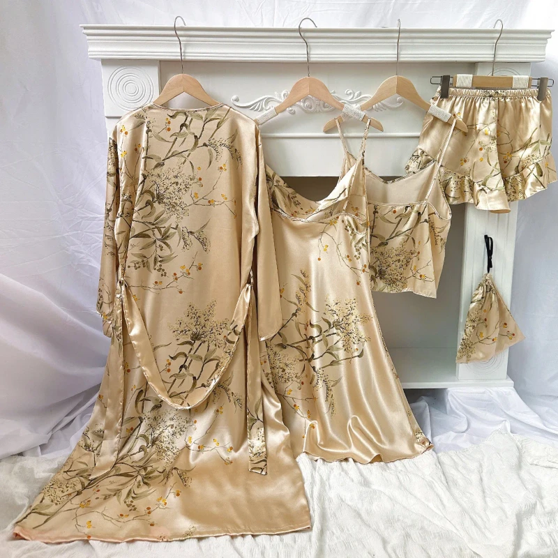 Satin Silk Pajamas Women's Pajamas Set Satin Lingerie Nightgown Women Satin Nightdress Sleepwear