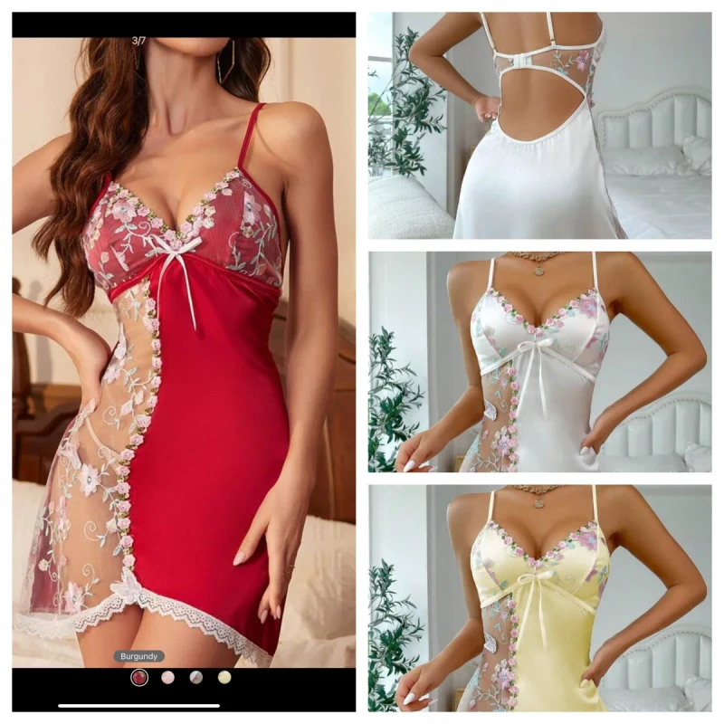 See Through Lace Lingerie Set Women Sexy Sheer Mesh Babydoll Dress Sleeveless Cami Nightdress Soft Sleepwear