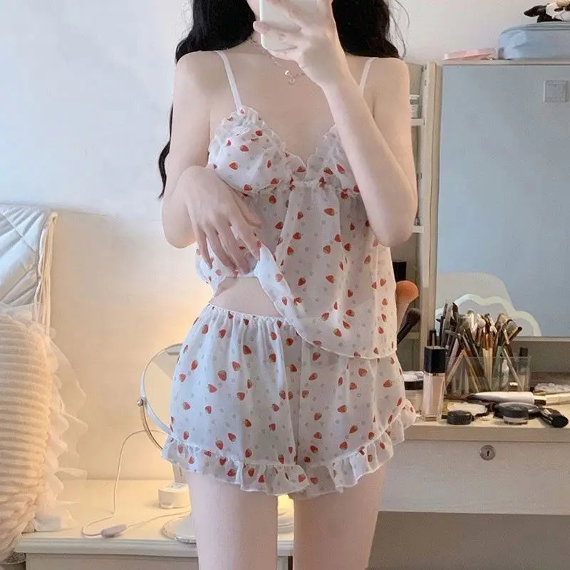 See Through Lingerie Pajamas Nightdress Shorts Set Night Wear for Women Clothing