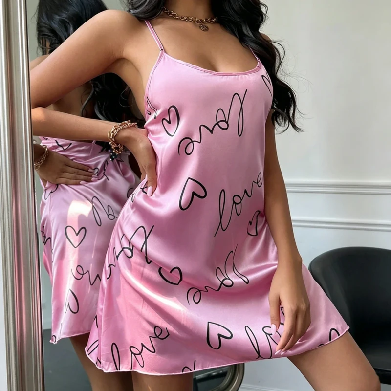 Sexy Backless Satin Nightgown Women Silk Sleepwear V Neck Camisole Summer Nightdress PJs