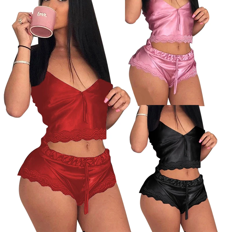 Sexy Fashion Stain Leisure Wear Sleepwear Women Pajamas Two Piece Lingerie Sets Women's Sleepwear
