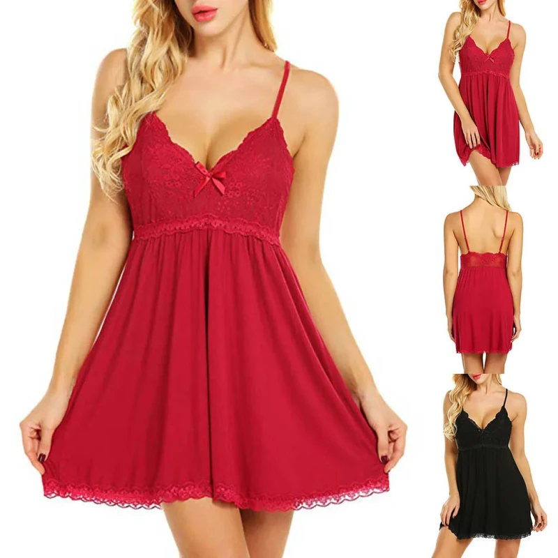 Sexy Lace Plus Size Women's Camisole Nightdress Sleepwear Set