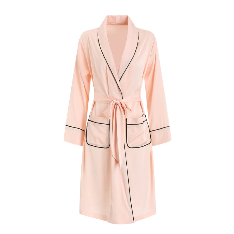 Sexy Ladies Robe Plus Size Female Soild Silk Like Satin Sleepwear 100% Polyester Satin Women's Sleepwear