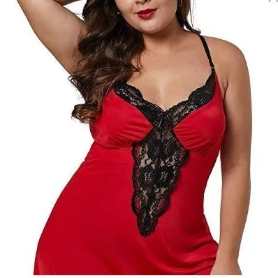 Sexy Lingerie Women Lace V neck Nightdress Home Wear Ladies Suit