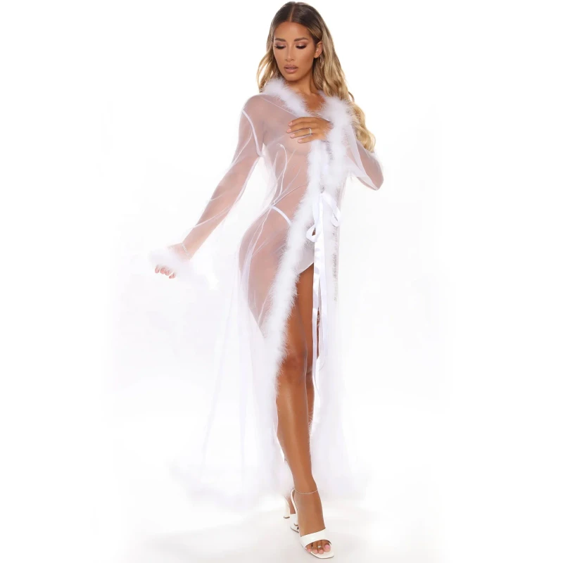 Sexy Lingerie for Women Babydoll Sexy Mesh Fur Maxi Nightdress